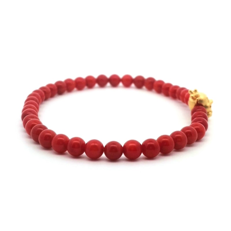 Thumbnail of Red Coral And Gold Dragon Chinese Good Luck Bracelet image