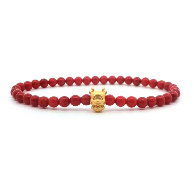 Thumbnail of Red Coral And Gold Dragon Chinese Good Luck Bracelet image