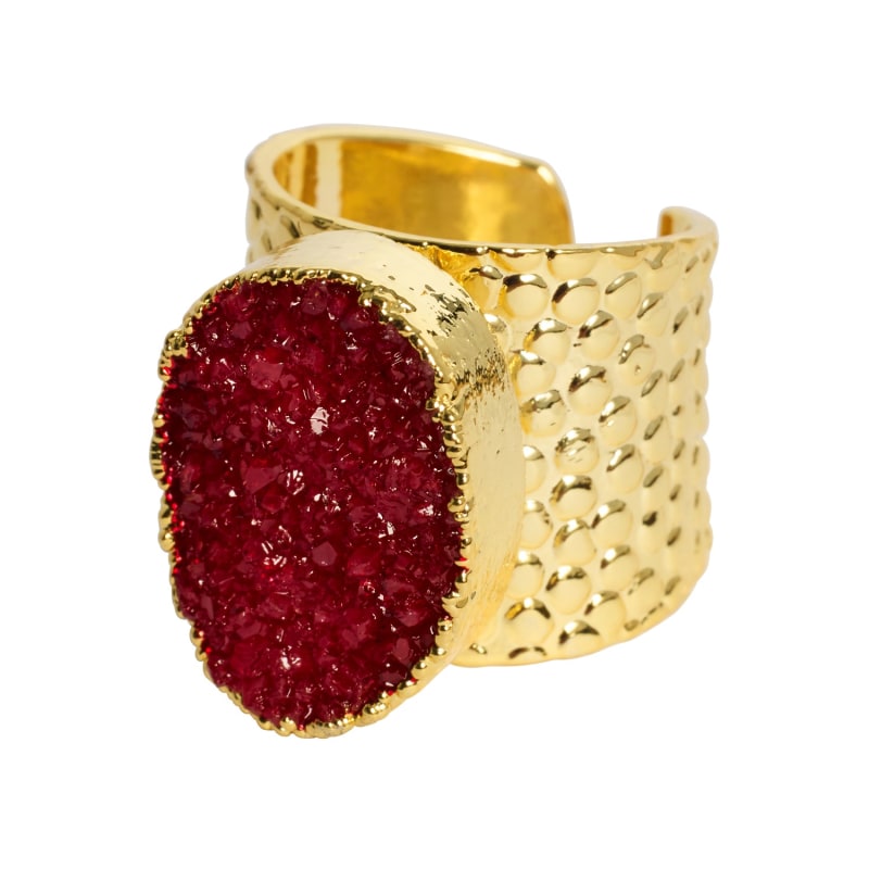 Thumbnail of Red Crystal Crush Semi Precious Gold Adjustable Statement Ring image
