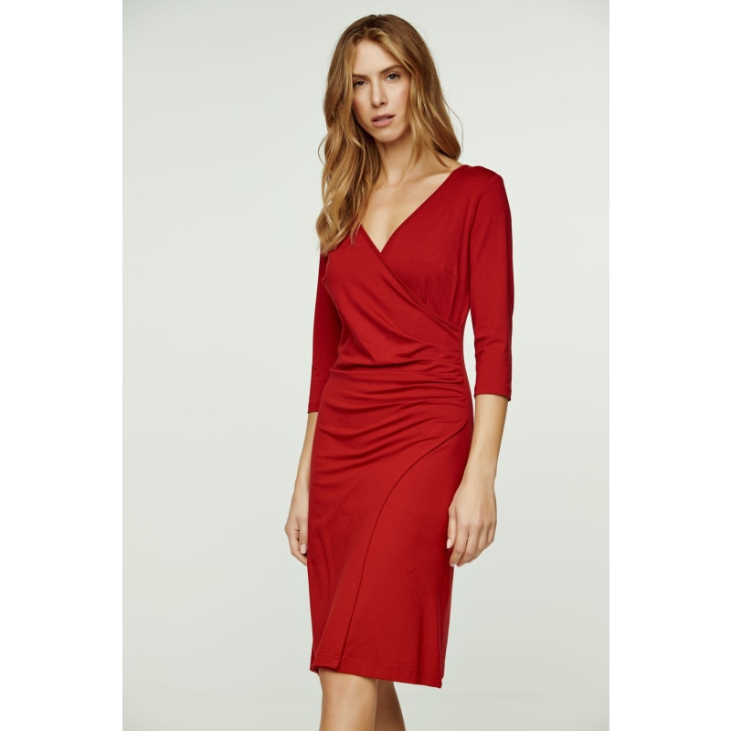 Red faux wrap dress online