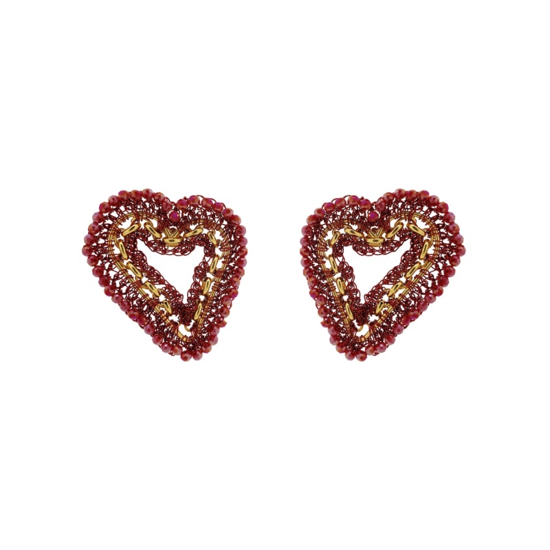 Red & Gold Amour Flux Posts Handmade Crochet Earrings | Lavish by ...