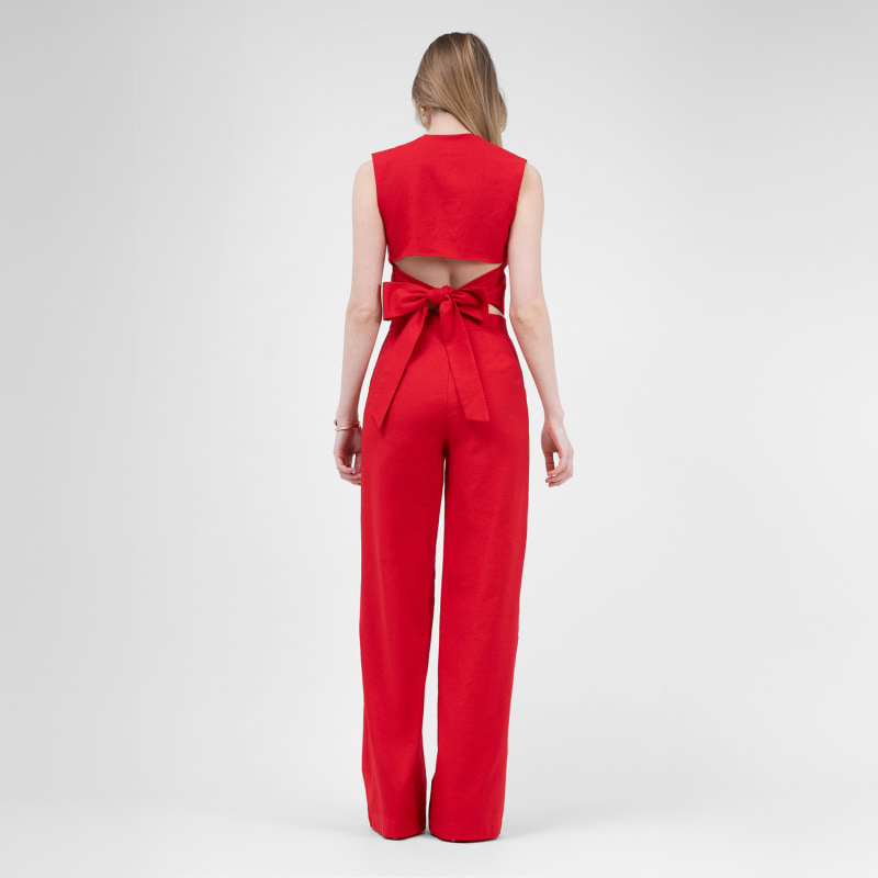 Thumbnail of Red Linen Suit With Cut-Out Vest And Straight-Cut Trousers image