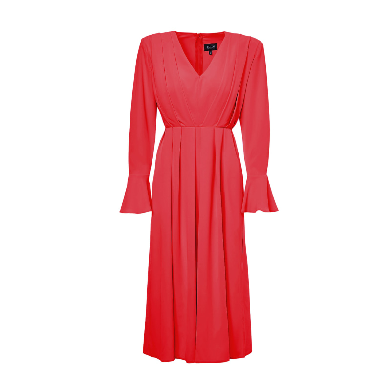 Thumbnail of Red  Midi Dress With Pleats And Proeminent Shoulders image