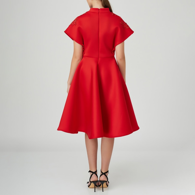 Thumbnail of Red Neoprene Embroidered Midi Dress image