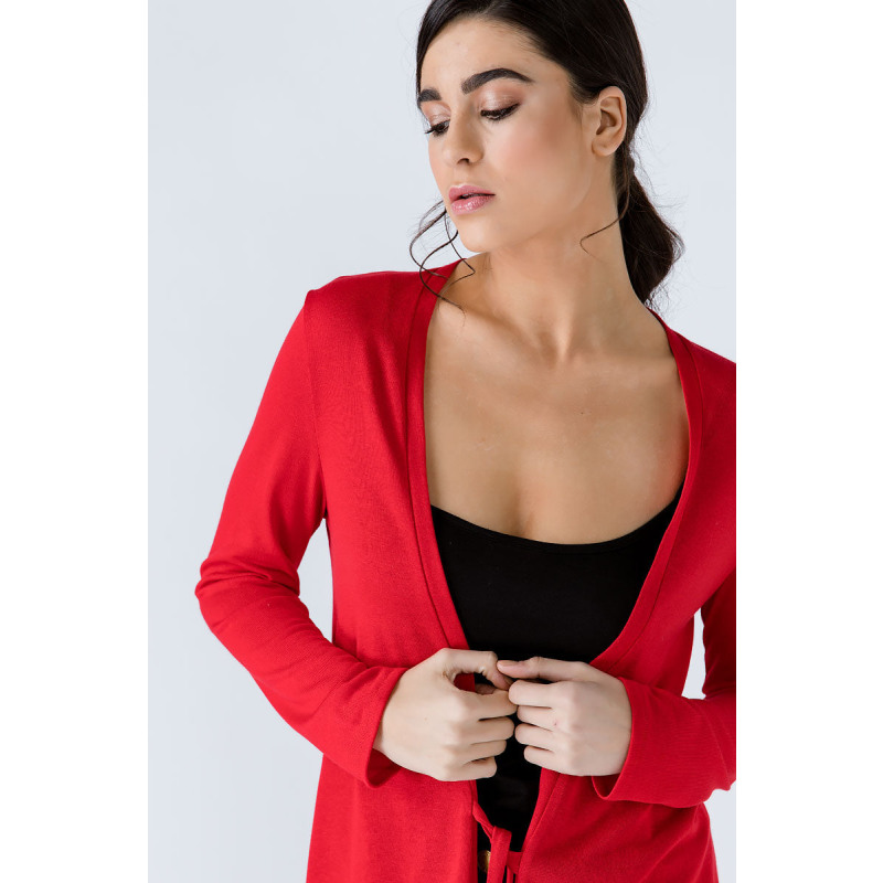 Red Open Front Linen Cardigan Conquista Wolf Badger