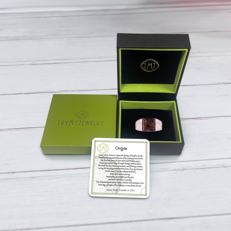 Thumbnail of Red Pietersite Stone Signet Ring In 14K Rose Gold Plated Sterling Silver image