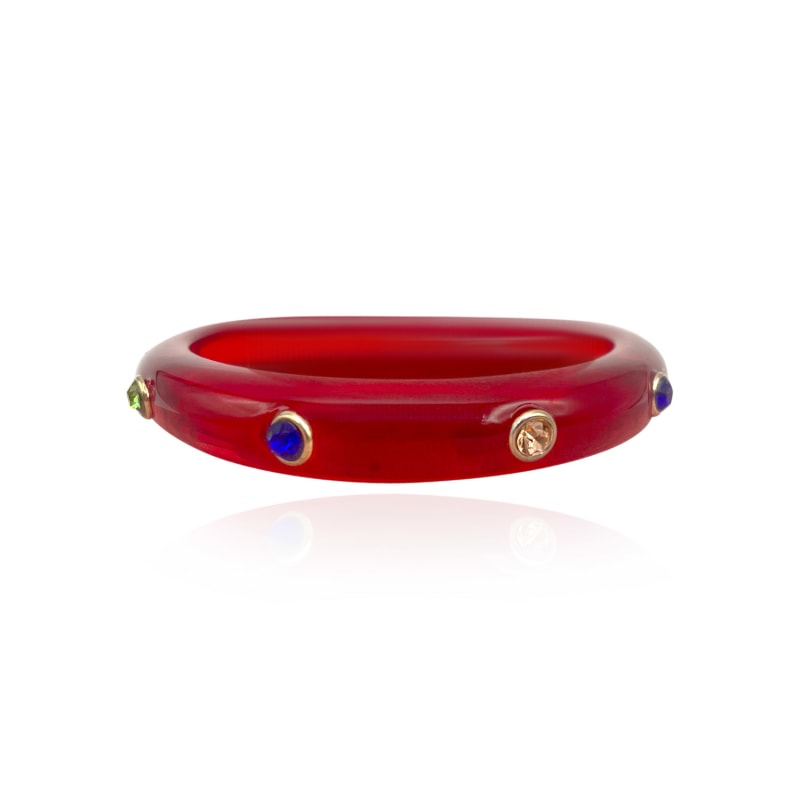 Red Resin Bangle With Multi Color Crystals Michael Nash Jewelry Wolf Badger