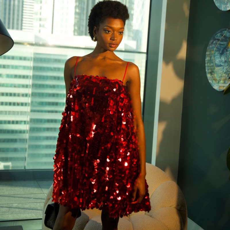 Red Sequin Mini Party Dress by NALE