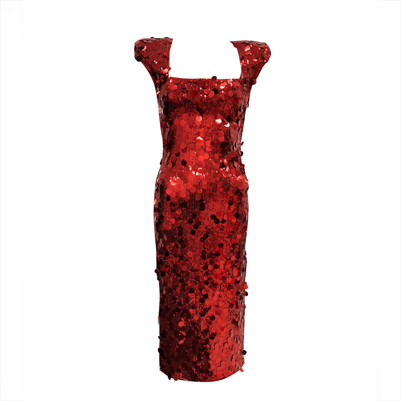 Red Square Neck Mirror Sequin Midi Dress Meraki Official Wolf Badger