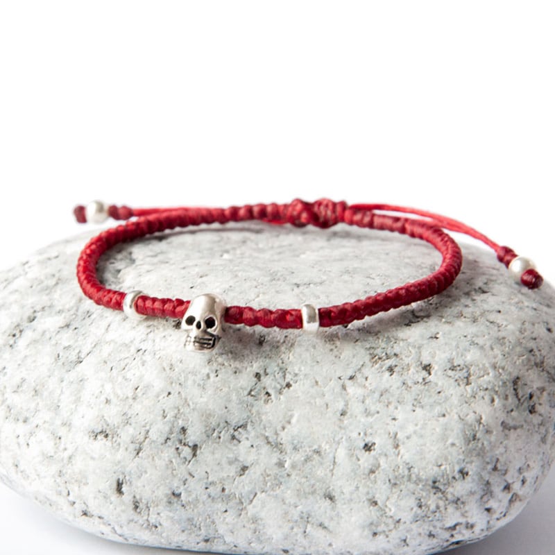 Men's Red String Bracelet with Adjustable Silver Lock