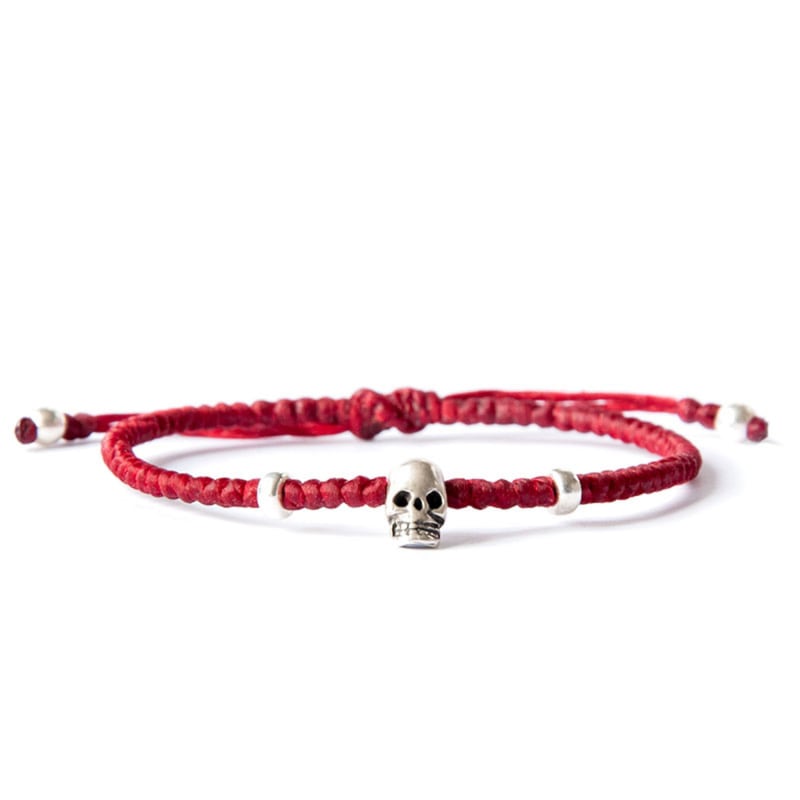 Thumbnail of Red String Bracelet With Sterling Silver Skull Charm - Red image