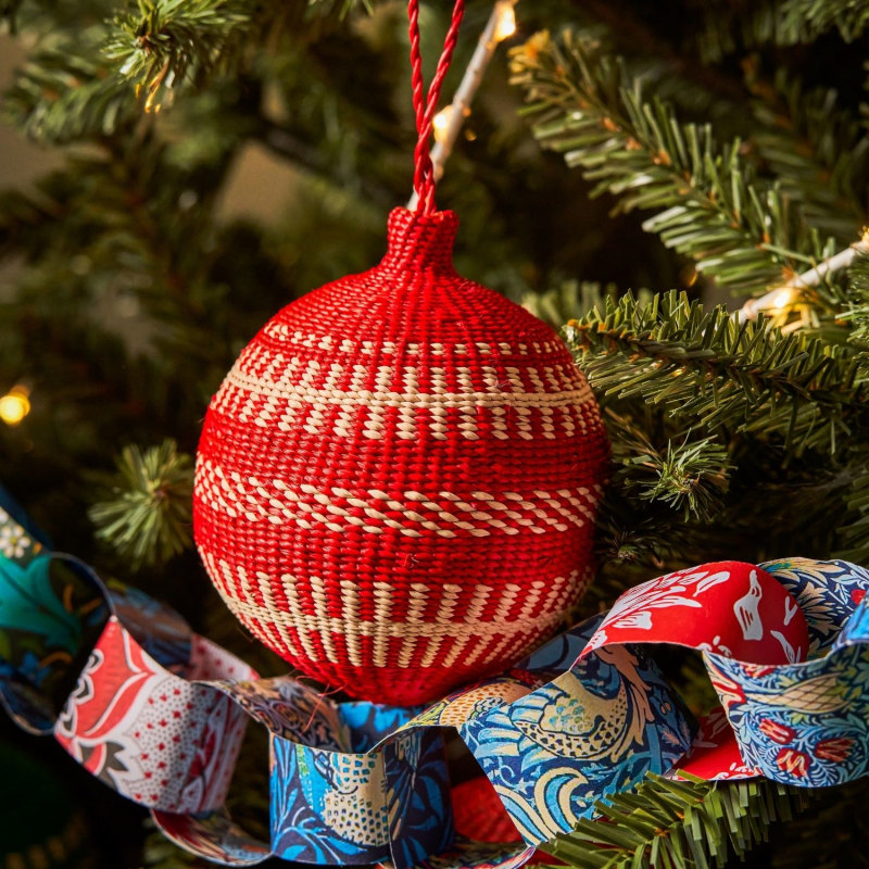 Red Christmas Tree Baubles Pack Of 3 - 10cm, Washein