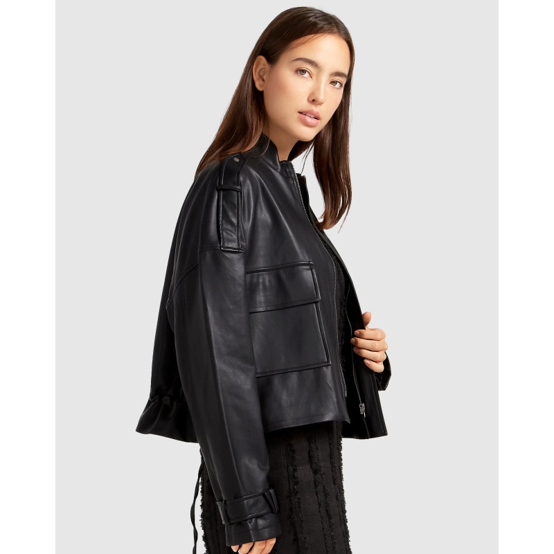 Reload Draped Leather Look Jacket Black Belle Bloom Wolf
