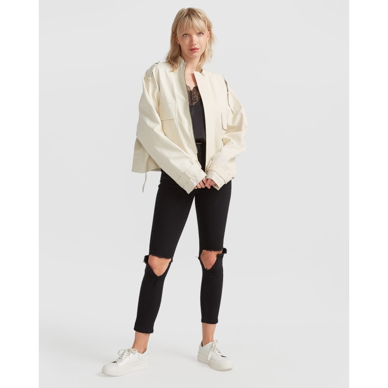 Thumbnail of Reload Draped Leather Look Jacket - Cream image