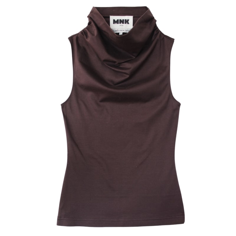 Thumbnail of RenéE Brown Organic Cotton High Neck Draped Top image