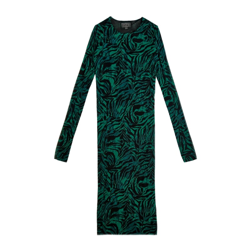 Reversible Print Mesh Dress In Green Black L2R THE LABEL