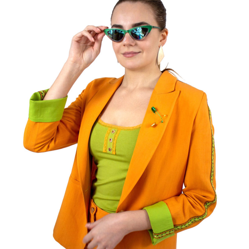 Thumbnail of Tailored Viscose Linen Orange Blazer Jacket image