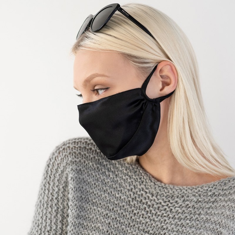 Triple Layer Silk Face Mask With Pocket, Straps & Nose Wire In Black | Natalie Begg | Wolf & Badger