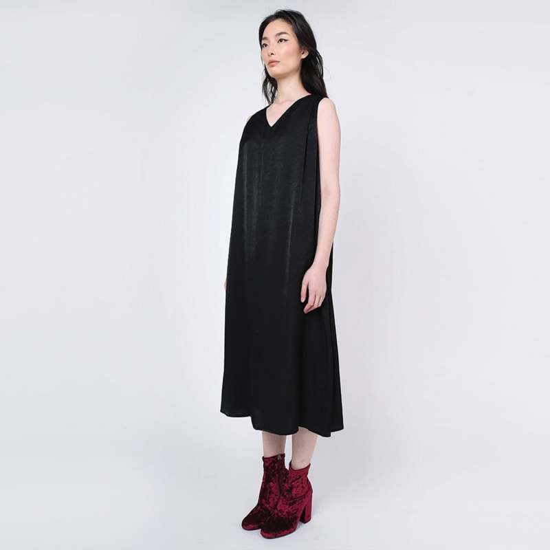 Thumbnail of Savanna Soft Cupro Flare Dress In Anthracite image