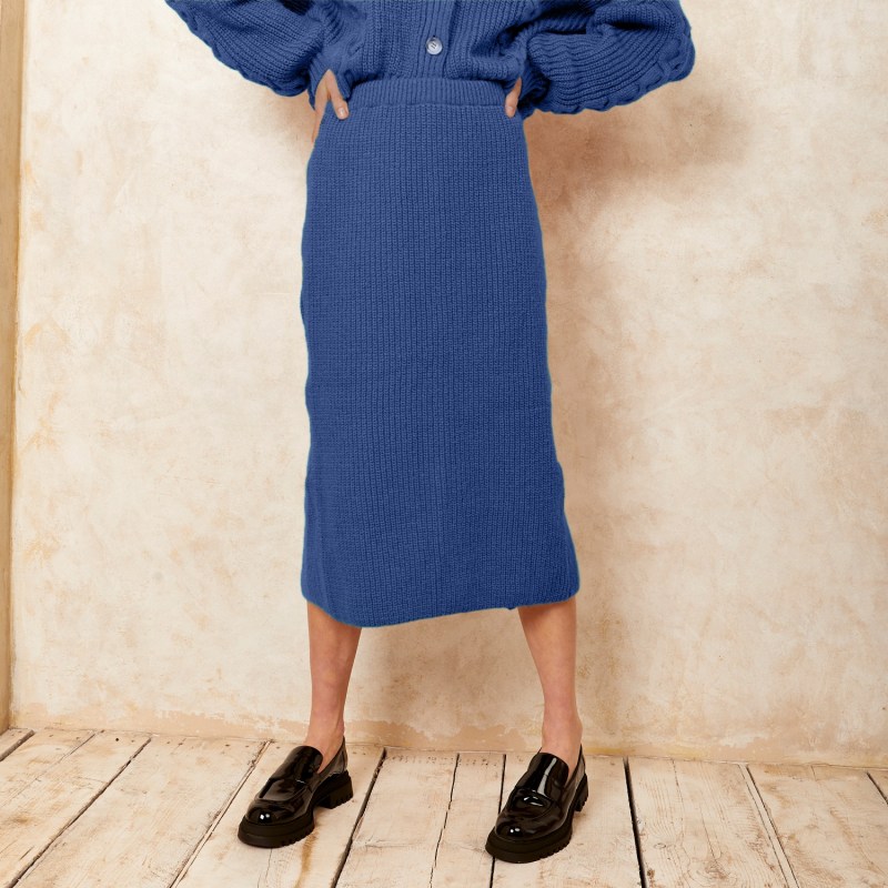 Chloe Knitted Midi CoOrd Skirt Denim Cara & The Sky Wolf & Badger