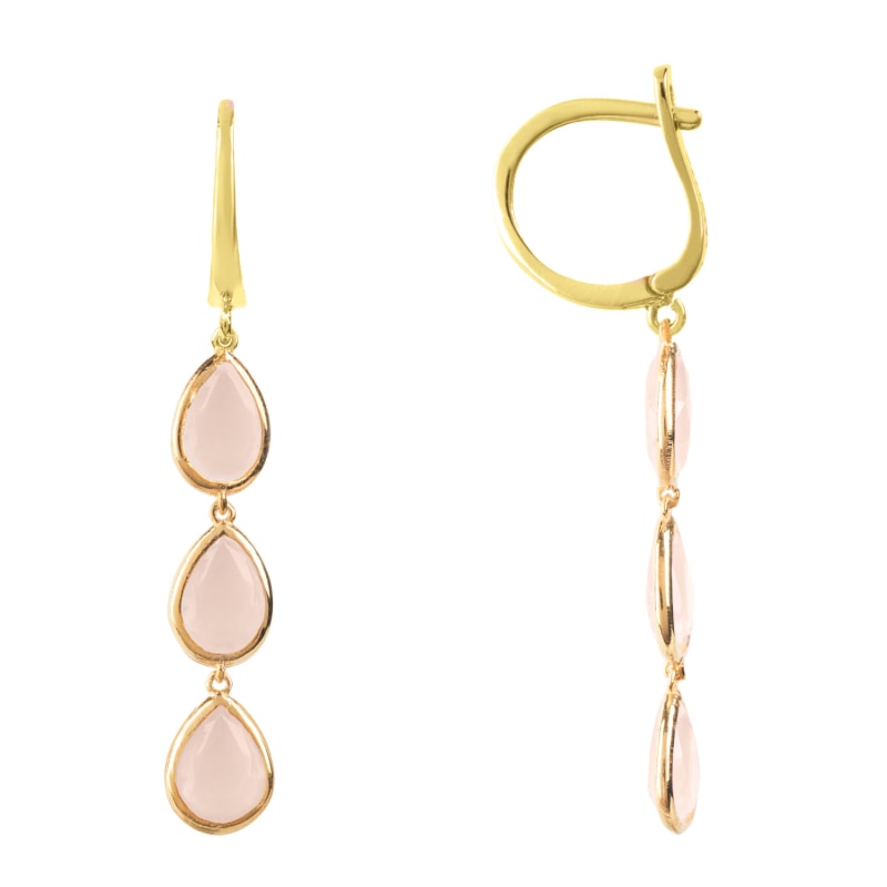 Thumbnail of Sorrento Triple Drop Earrings Gold Rose Quartz image