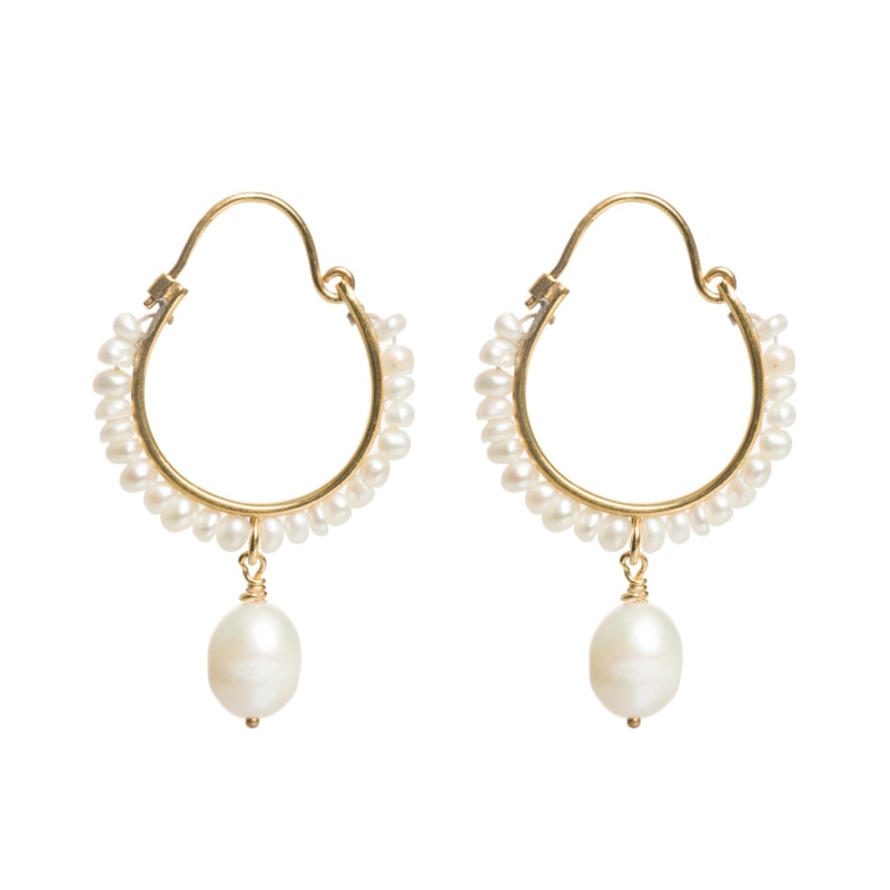 Thumbnail of Small Pearl Drop Hoop Earrings image