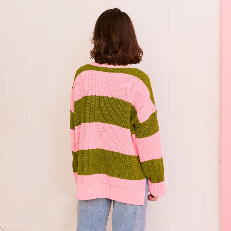 Thumbnail of Rhiannon Recycled Cotton Chunky Stripe Jumper - Pink And Green image
