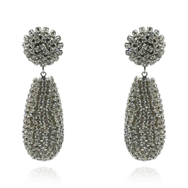 Thumbnail of Silver Plated Rhinestone Covered Resin Teardrop Resin Earrings image