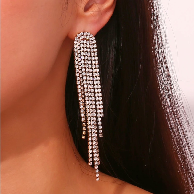 Thumbnail of Rhinestone Tassel Arch Earrings image