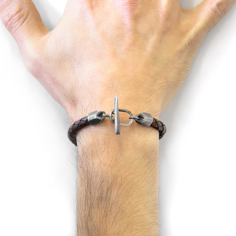 Thumbnail of Cacao Brown Jura Silver & Braided Leather Bracelet image