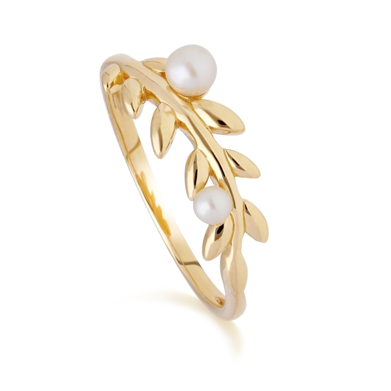 Thumbnail of O Leaf Pearl Ring In Gold Plated Silver image