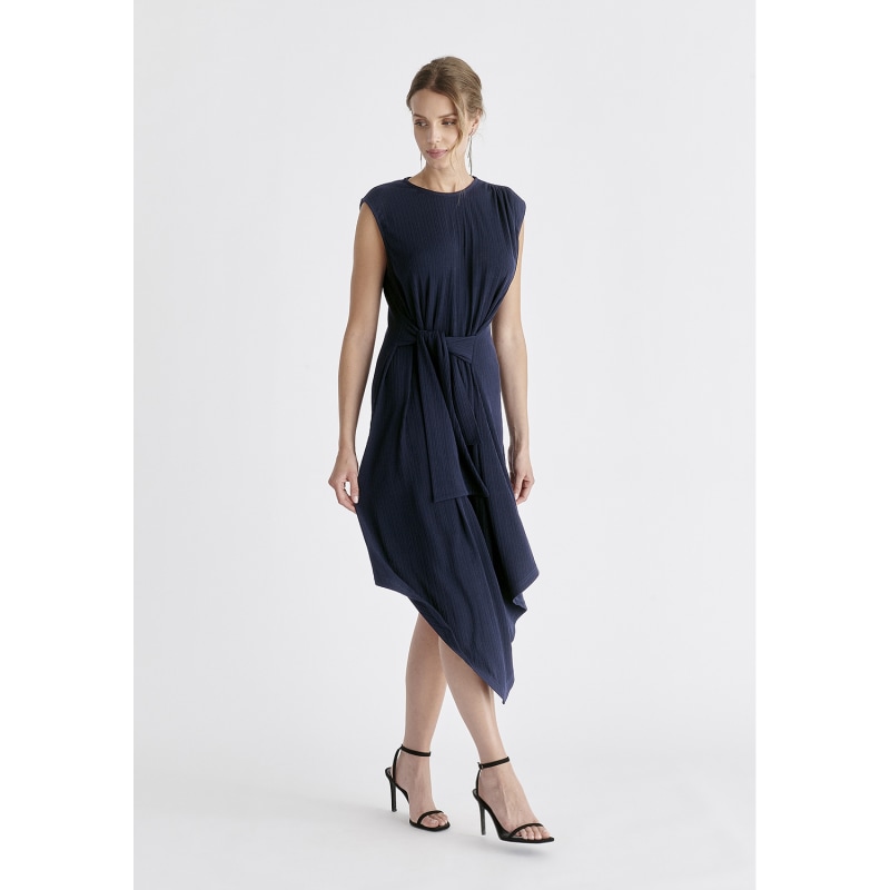 Thumbnail of Ribbed Asymmetric Hem Dress In Navy image