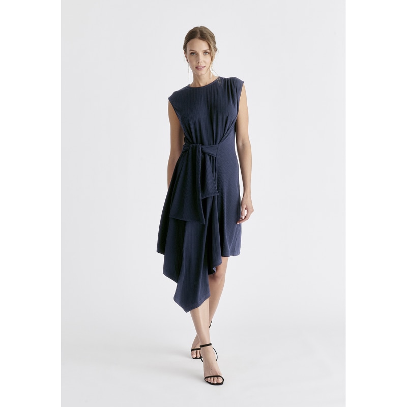 Thumbnail of Ribbed Asymmetric Hem Dress In Navy image