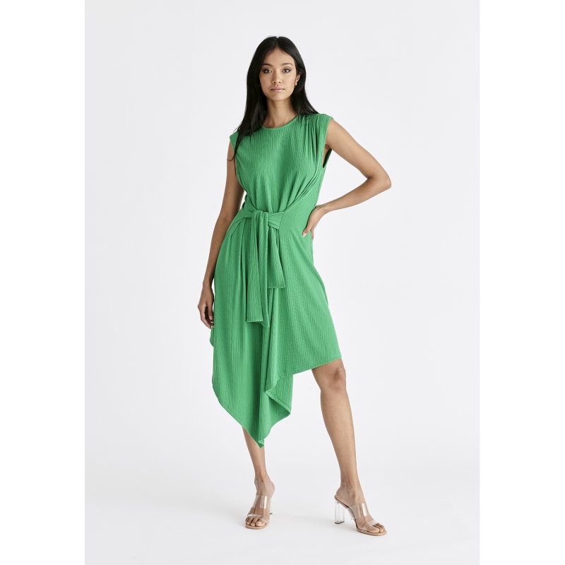 Thumbnail of Ribbed Asymmetric Hem Dress In Green image