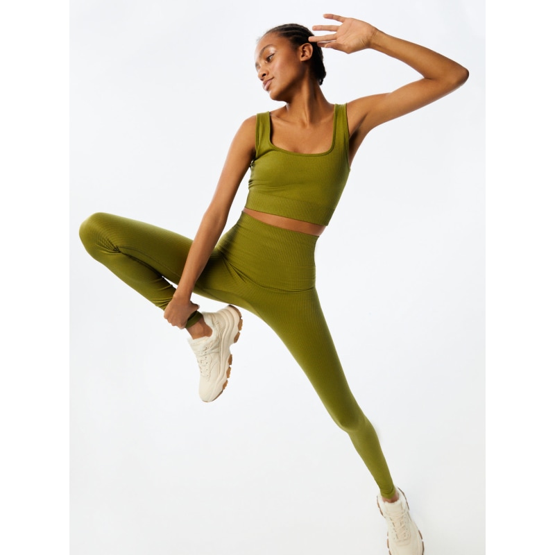Nocturne Khaki Ribbed High-waisted leggings in Green