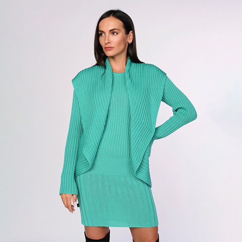 Ribbed Round Cardigan Aura Green by Süel knitwear