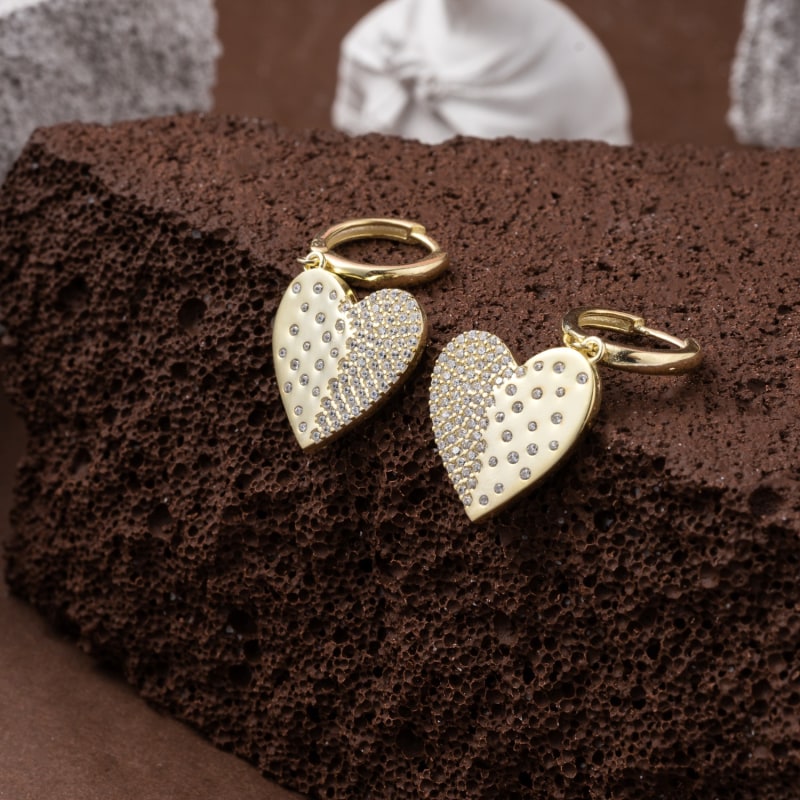 Thumbnail of Ridge Heart Drop Hoop Earring Gold image