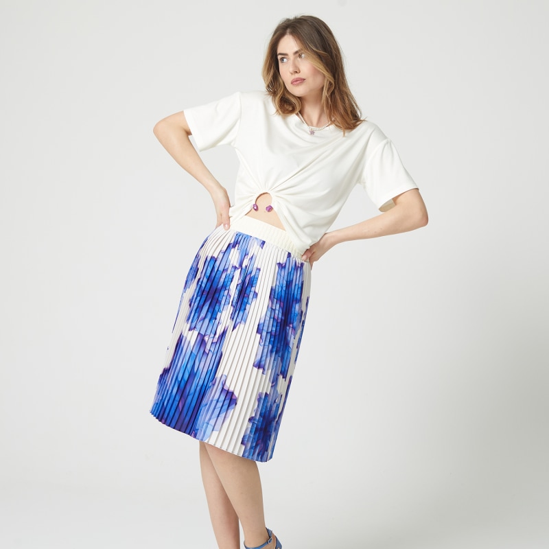 Thumbnail of Floral-Print Elasticated-Waist Pleated Recycled Fabric Midi Skirt image