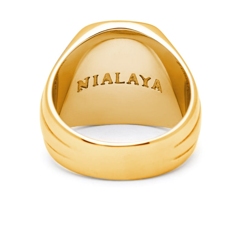 Thumbnail of Men's Oblong Gold Plated Signet Ring With Green Jade image