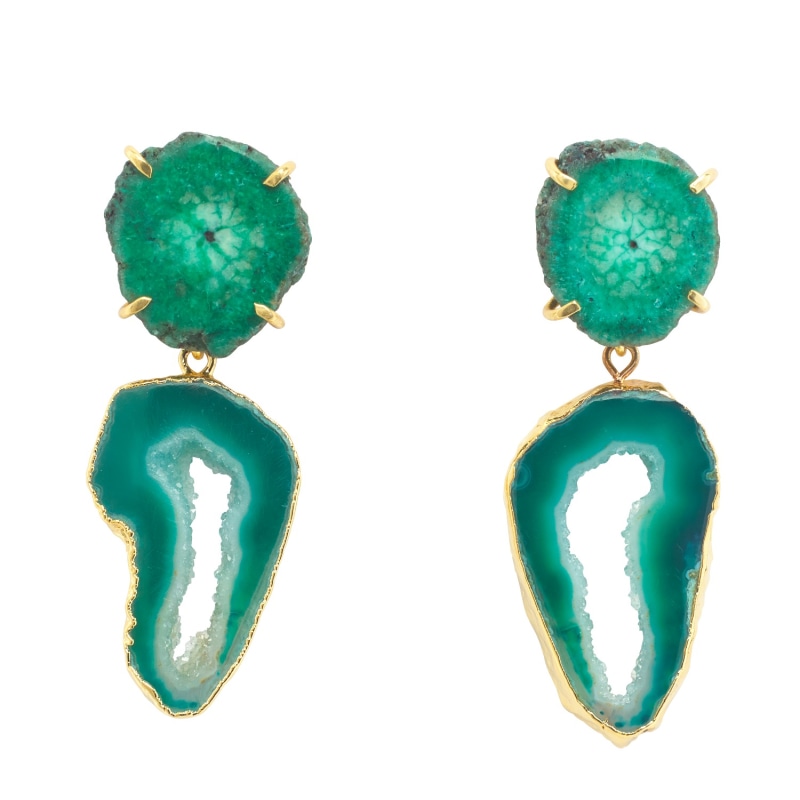 Thumbnail of Green Gemstone Crystal 'Summer Love' Gold Earrings image