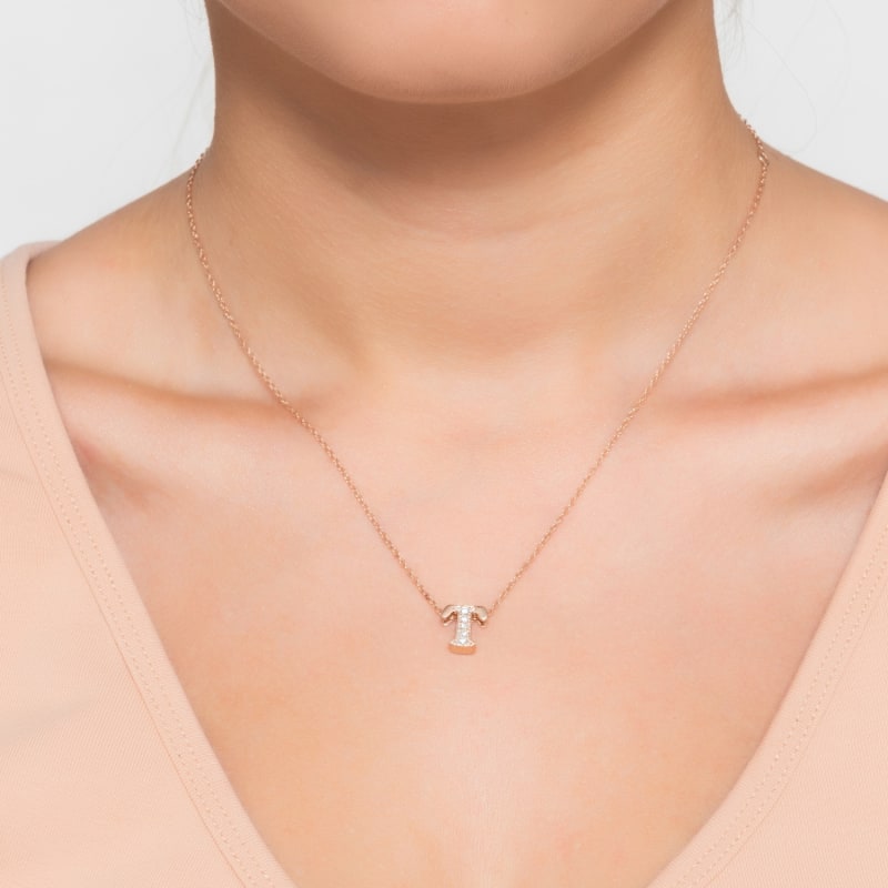 Thumbnail of Diamond Initial Letter Pendant Necklace Rose Gold T image