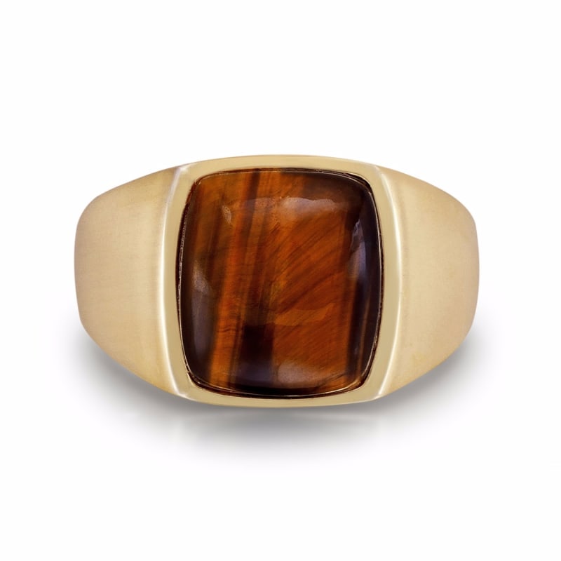 Thumbnail of Chatoyant Red Tiger Eye Quartz Stone Signet Ring In 14K Yellow Gold Plated Sterling Silver image