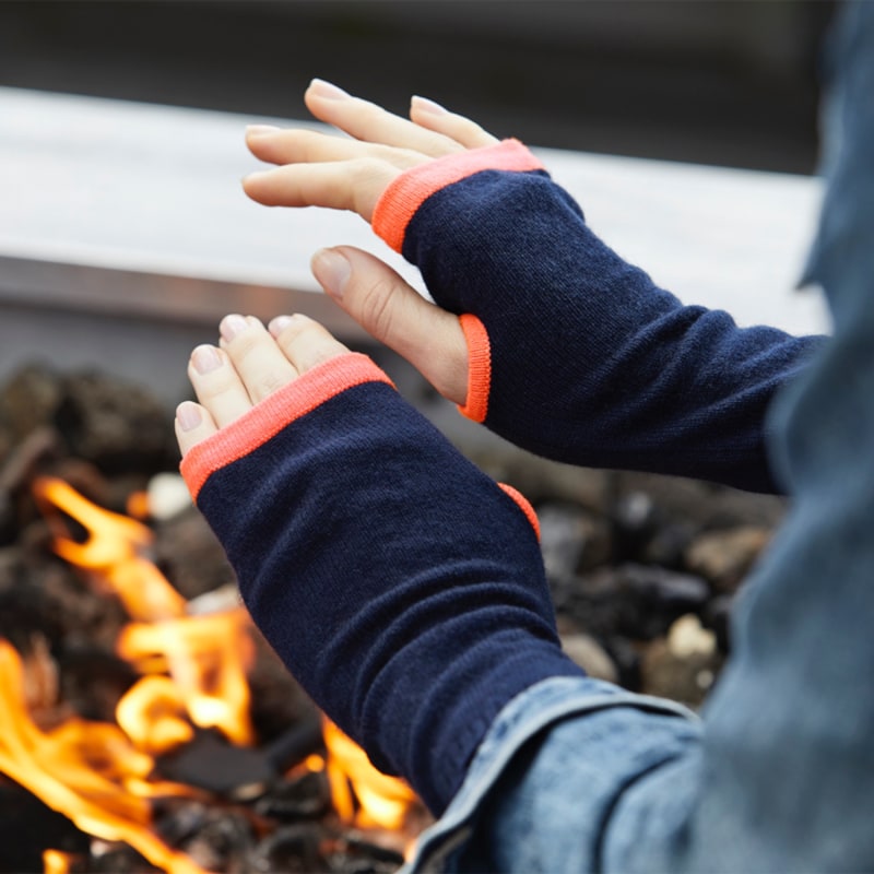 Thumbnail of Cashmere Wrist Warmers Navy & Neon Orange image