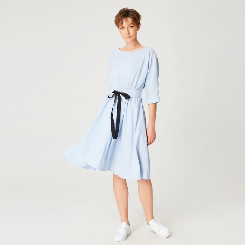 Thumbnail of Wide-Belt Flared Dress -Blue image