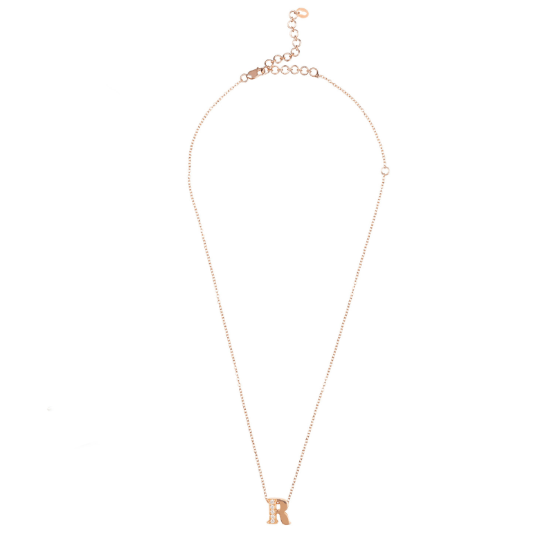 Thumbnail of Diamond Initial Letter Pendant Necklace Rose Gold R image