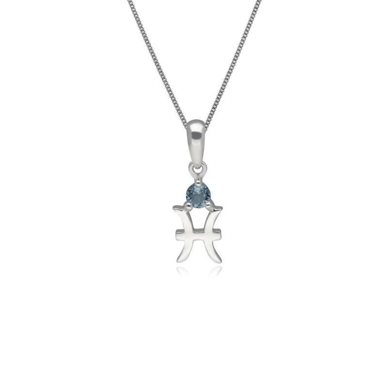 Thumbnail of Aquamarine Pisces Zodiac Necklace In White Gold image