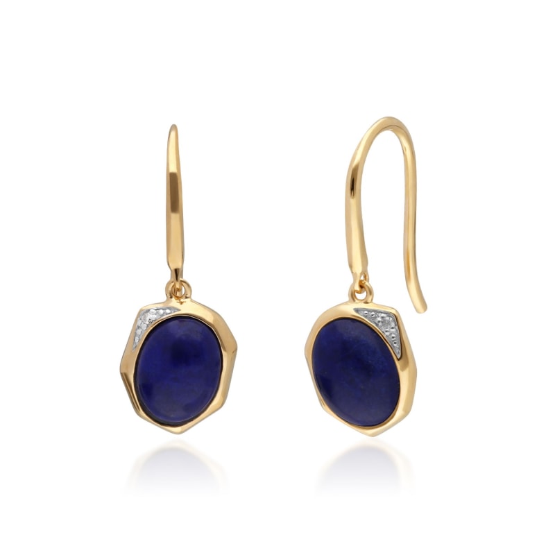 Thumbnail of Irregular Lapis Lazuli & Diamond Drop Hook Earrings image