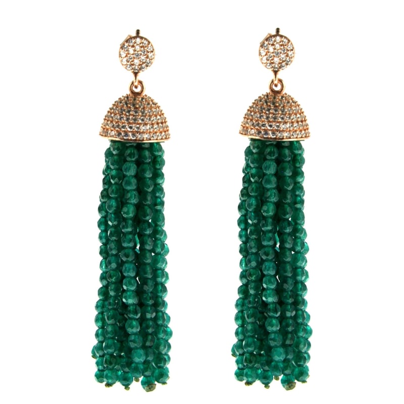 Thumbnail of Sterling Silver Jade Tassel Earrings In Rose image