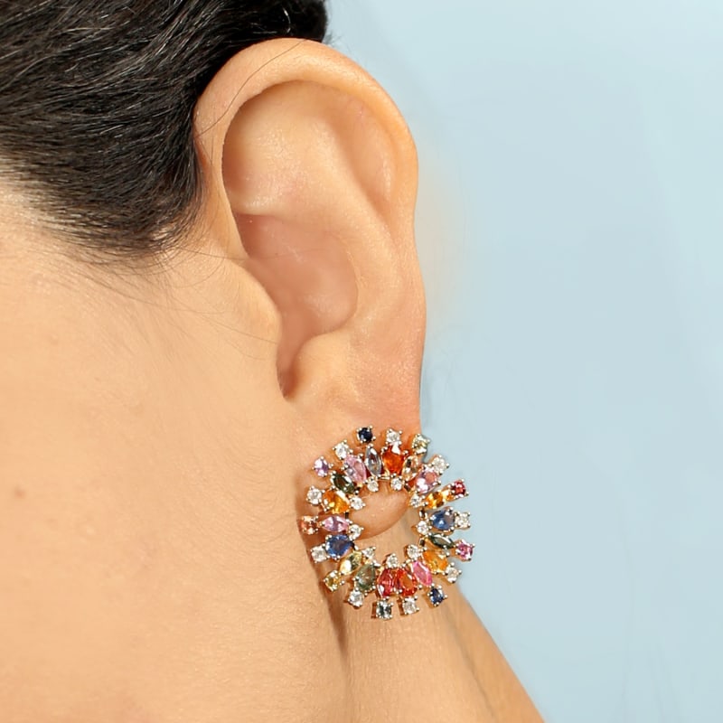 Thumbnail of 18K Yellow Gold Diamond Marquise Shape Multi Sapphire Stud Earrings Women's Jewelry image
