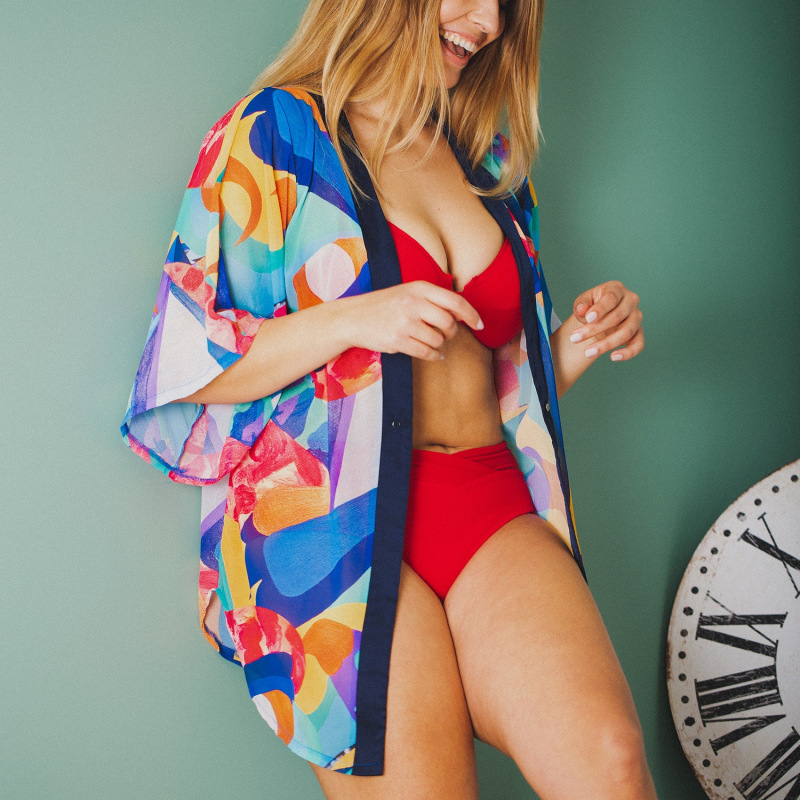 Thumbnail of Aulala X Risbo - Art Printed Beachwear Kimono - Multicolour image